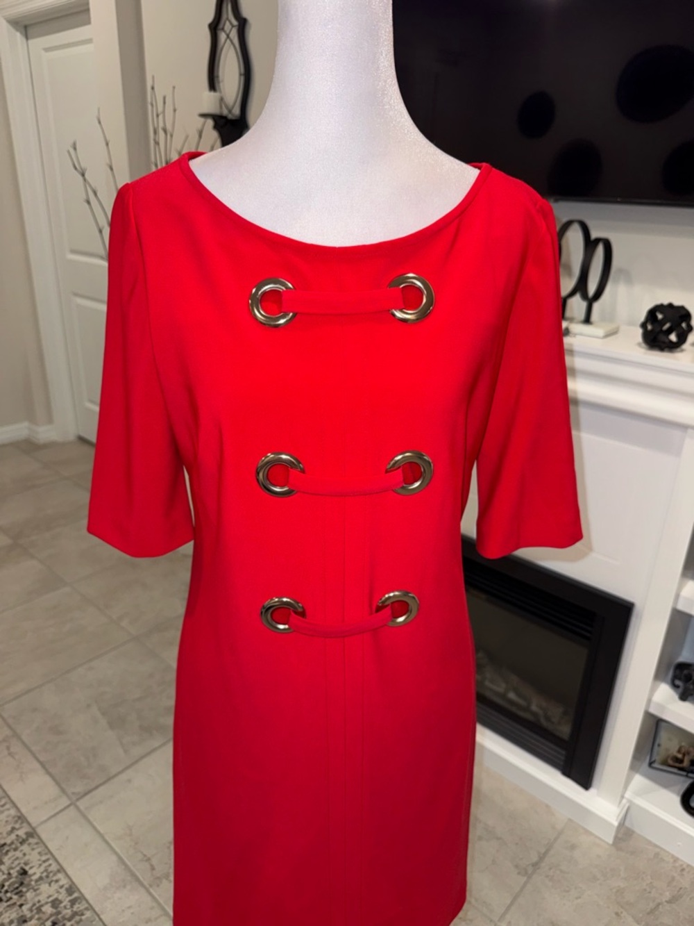 NWT Joseph Ribkoff Bold Red Eyelet-Trim Midi Dress Size 8 - Picture 3 of 8